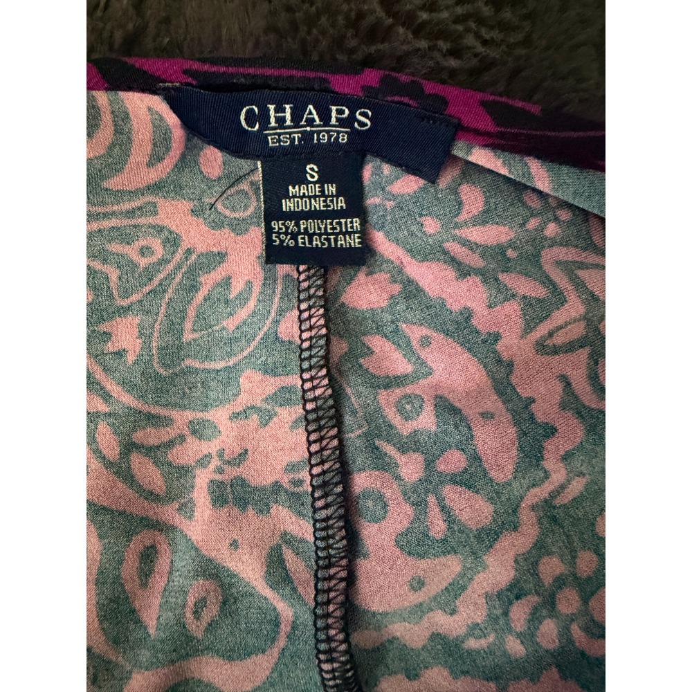 Chaps Purple Paisley Faux Wrap Dress S Cap Sleeve Stretch Autumn Wedding Guest - Picture 7 of 11